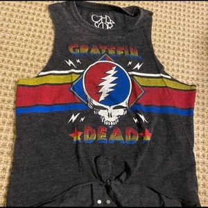 CHASER Grateful Dead knotted graphic tank top. Dark grey. #vintage #gratefuldead